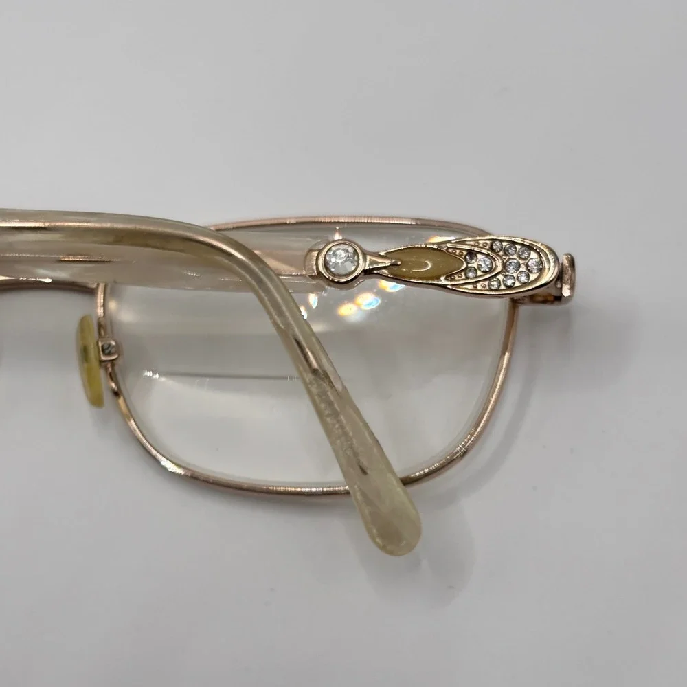 Vintage Librarian Eyeglasses Côte d'Azur‎ 53-17-135 Gold Metal Rhinestone Italy